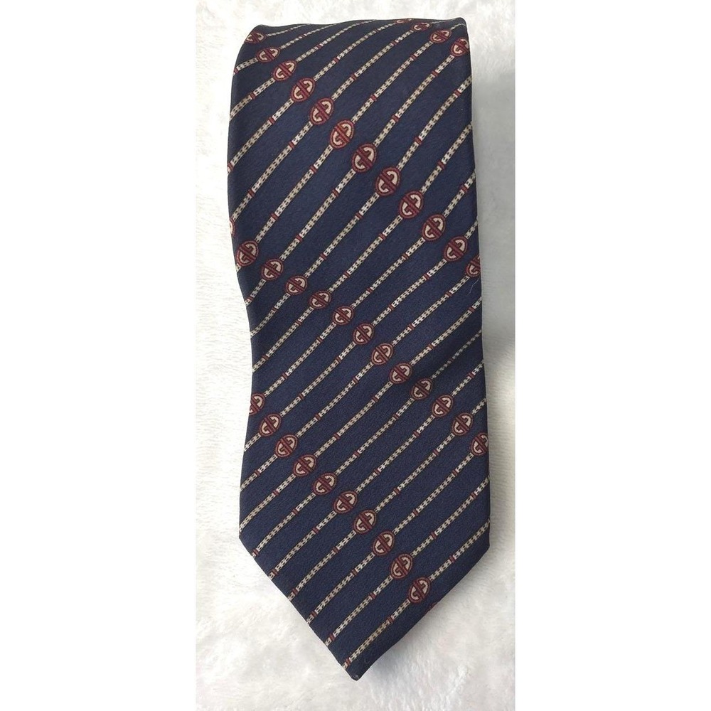 GUCCI GG Logo Tie Vintage Navy Red Designer Silk - Picture 3 of 4